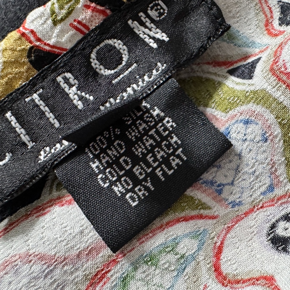 Citron Santa Monica Silk Asian Floral Crane Tunic Top Black Multicolor M - Picture 6 of 6